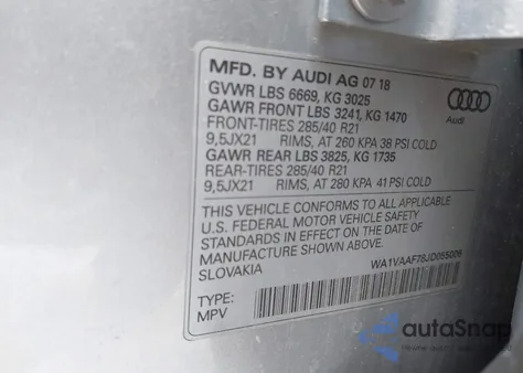 2018 Audi Q7 3.0T Premium from USA, damaged, VIN WA1VAAF78JD055006